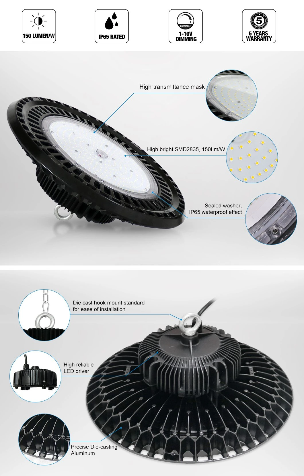 IP65 Industrial Pendant Lamp 60W 80W 100W 150W High Bay LED Light Warehouse Lighting Highbay Light LED 200W 300W 400W 500W