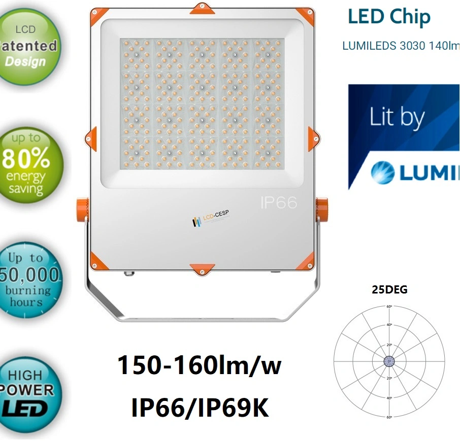 Die-Cast Aluminum Outdoor LED Floodlights High Quality LED Floodlight 200W 31000 Lumen 6500K Ik09 Waterproof IP66 Floodlight 220V 50/60Hz 7 Years Warranty